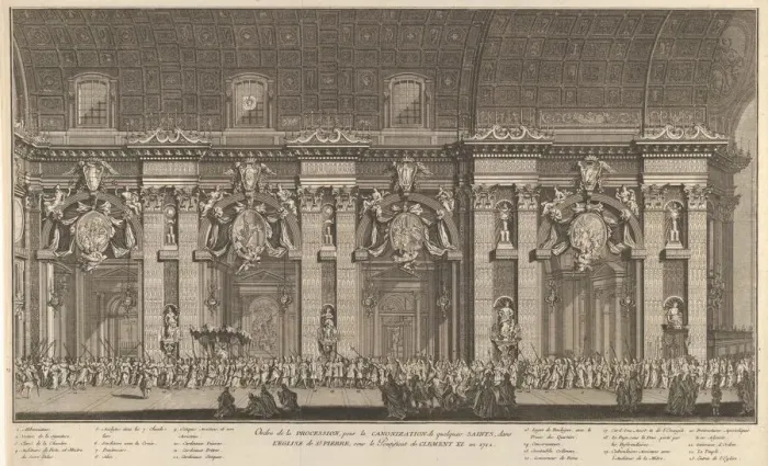 Framed Print : Procession held in Saint Peters Basilica in honor of the Canonization of several Saints... 1712. Creator: Anon Framed Print : Procession held in Saint Peters Basilica in honor of the Canonization of several Saints... 1712. Creator: Anon