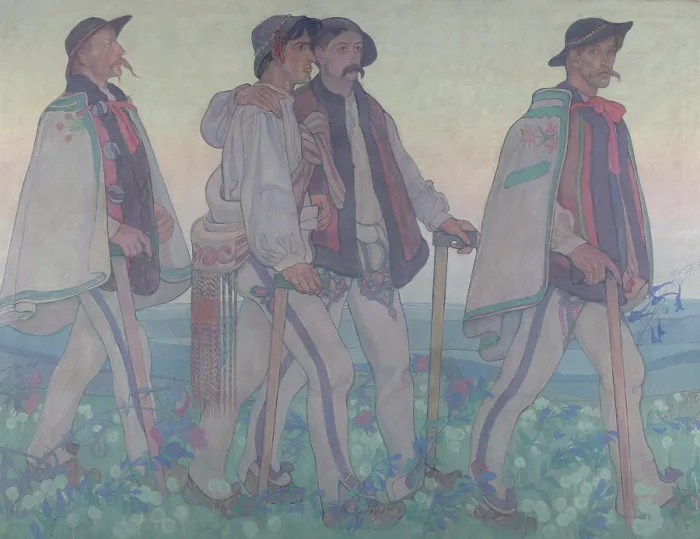 Framed Print : Procession of the Highlanders - central part of the Dawn triptych - decorative panneau... 1909 Framed Print : Procession of the Highlanders - central part of the Dawn triptych - decorative panneau... 1909