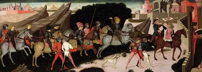 Framed Print : Procession of the knights near a city, c. 1450. Creator: Apollonio di Giovanni di Tommaso (ca. 1415-1465) Framed Print : Procession of the knights near a city, c. 1450. Creator: Apollonio di Giovanni di Tommaso (ca. 1415-1465)