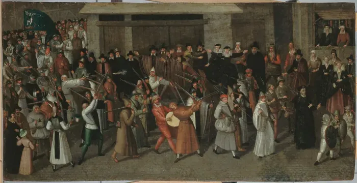 Framed Print : Procession of the League on Ile de la Cite, just outside Notre-Dame, c1590. Creator: Francois Bunel Framed Print : Procession of the League on Ile de la Cite, just outside Notre-Dame, c1590. Creator: Francois Bunel
