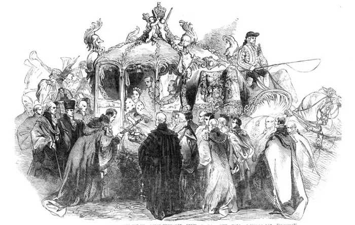 Framed Print : Procession of Her Majesty to open the new Royal Exchange... 1844. Creator: Unknown Framed Print : Procession of Her Majesty to open the new Royal Exchange... 1844. Creator: Unknown