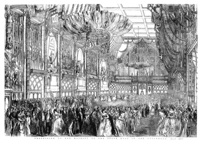 Framed Print : Procession of Her Majesty to the State Ball in the Guildhall, City of London, July 1851 (1886). Artist: William Griggs Framed Print : Procession of Her Majesty to the State Ball in the Guildhall, City of London, July 1851 (1886). Artist: William Griggs