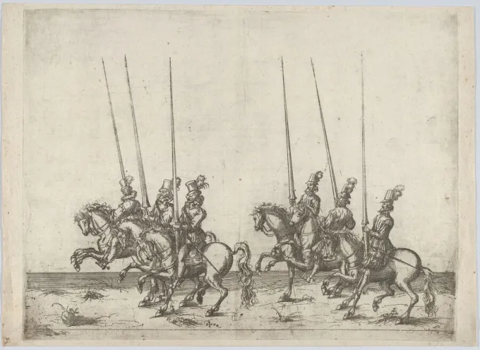 Framed Print : Procession, with six men riding horses, 16th century. 16th century. Creator: Anon Framed Print : Procession, with six men riding horses, 16th century. 16th century. Creator: Anon