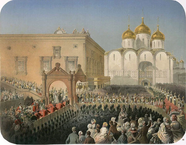 Procession of of Tsarina Alexandra Feodorovna to the Cathedral of the Dormition, Moscow, 1856. Artist: Mihaly Zichy
