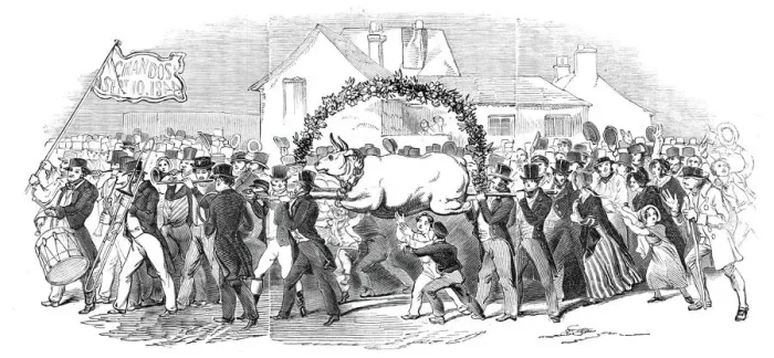 Framed Print : Procession of the ox, at Buckingham, 1844. Creator: Unknown Framed Print : Procession of the ox, at Buckingham, 1844. Creator: Unknown