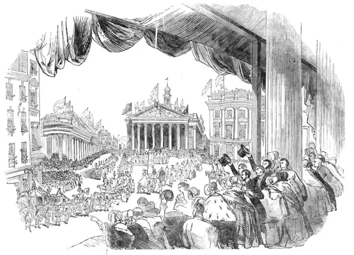 Framed Print : The Procession passing the Mansion House, 1844. Creator: Unknown Framed Print : The Procession passing the Mansion House, 1844. Creator: Unknown