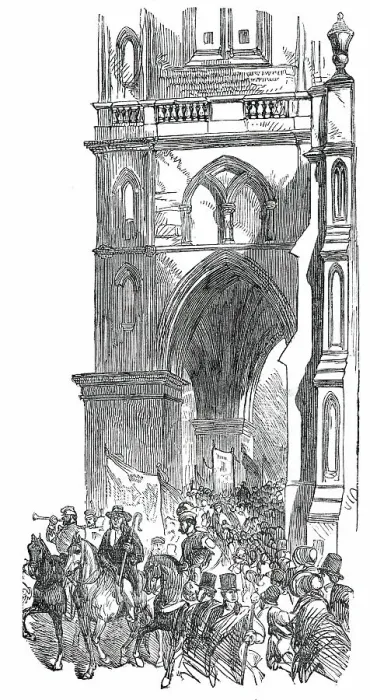 Framed Print : The Procession passing St. Mary's Church, Warwick May Fair Show, 1850. Creator: Unknown Framed Print : The Procession passing St. Mary's Church, Warwick May Fair Show, 1850. Creator: Unknown