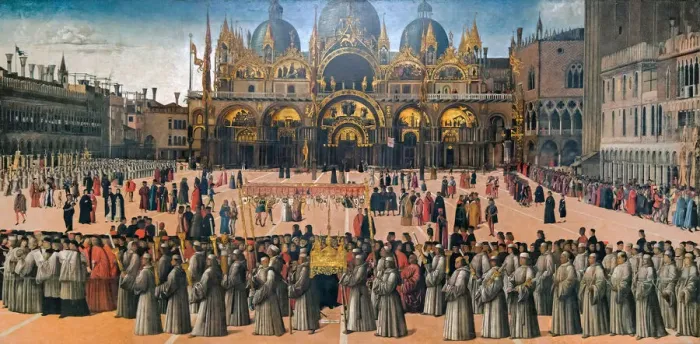 Framed Print : Procession in the Piazza San Marco in Venice, 1496. Creator: Bellini, Gentile (ca Framed Print : Procession in the Piazza San Marco in Venice, 1496. Creator: Bellini, Gentile (ca