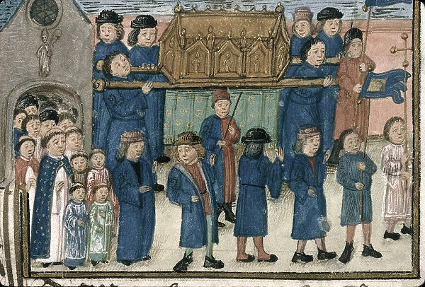 Procession of the relics of Saint Nicholas. From 'Livre de la confré