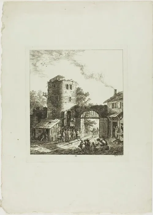 Framed Print : Procession through a Rustic Gate, 1764. Creator: Salomon Gessner Framed Print : Procession through a Rustic Gate, 1764. Creator: Salomon Gessner
