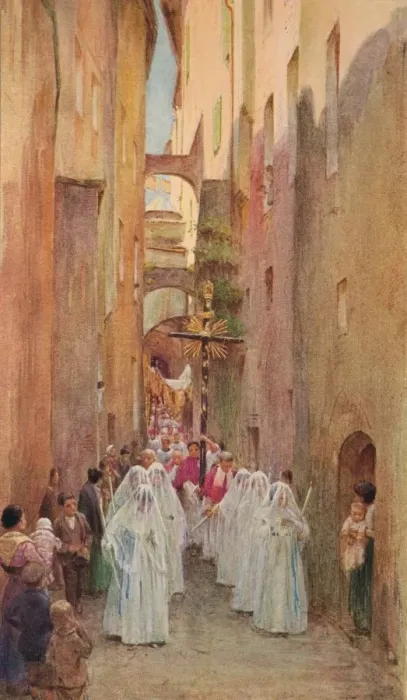 Framed Print : A Procession in San Remo, c1910, (1912). Artist: Walter Frederick Roofe Tyndale Framed Print : A Procession in San Remo, c1910, (1912). Artist: Walter Frederick Roofe Tyndale