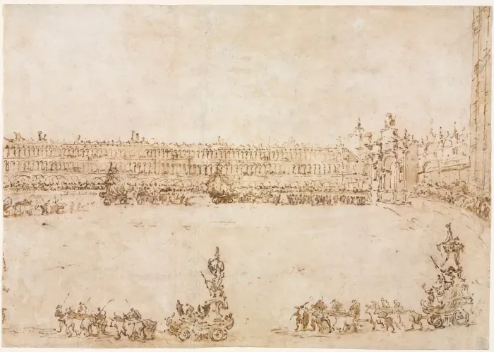 Framed Print : A Procession of Triumphal Cars in the Piazza San Marco, Venice, Celebrating the Visit Framed Print : A Procession of Triumphal Cars in the Piazza San Marco, Venice, Celebrating the Visit