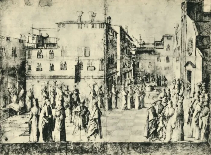 Framed Print : Procession in Venice, mid-late 15th century, (1943). Creator: Gentile Bellini Framed Print : Procession in Venice, mid-late 15th century, (1943). Creator: Gentile Bellini
