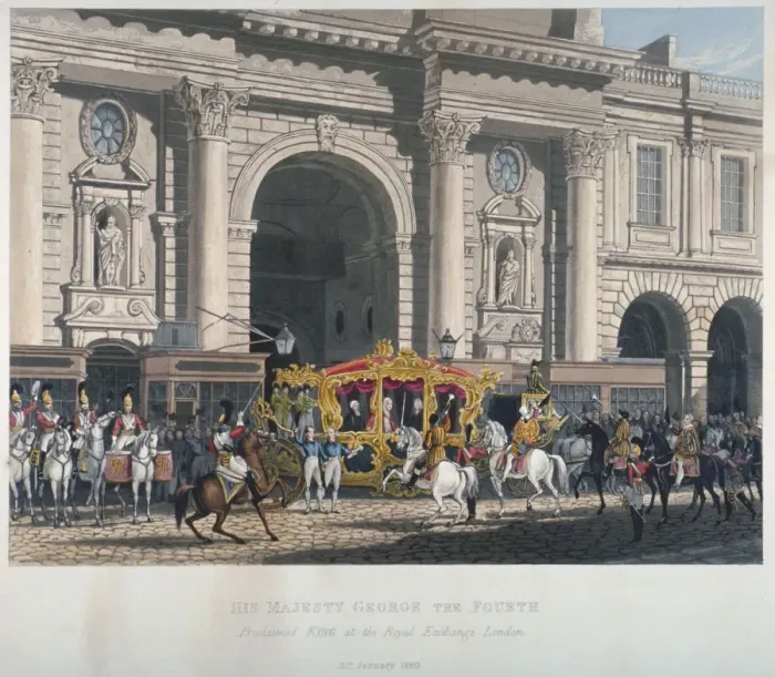 Framed Print : Proclaimation of George IVs accession to the throne at the Royal Exchange, London, 1820 (1827) Framed Print : Proclaimation of George IVs accession to the throne at the Royal Exchange, London, 1820 (1827)