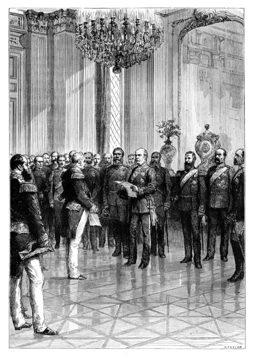 Framed Print : Proclaiming Kaiser Wilhelm I as first German Emperor, Versailles, 1871 (late 19th century). Artist: R Taylor Framed Print : Proclaiming Kaiser Wilhelm I as first German Emperor, Versailles, 1871 (late 19th century). Artist: R Taylor