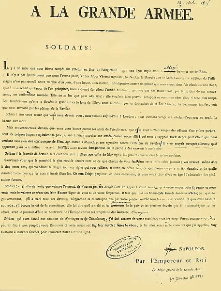 Proclamation to the army, 13 October 1805, (1921). Creator: Unknown