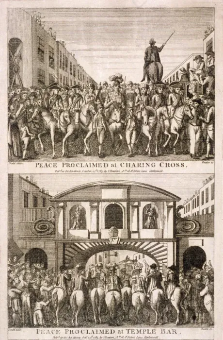 Framed Print : Proclamation of peace of the American War of Indepence, London, 1763
