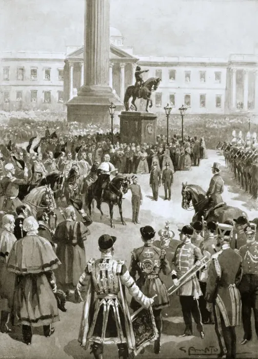 Framed Print : The proclamation of peace at Charing Cross, London, April 1856 (1901). Artist: G Amato Framed Print : The proclamation of peace at Charing Cross, London, April 1856 (1901). Artist: G Amato