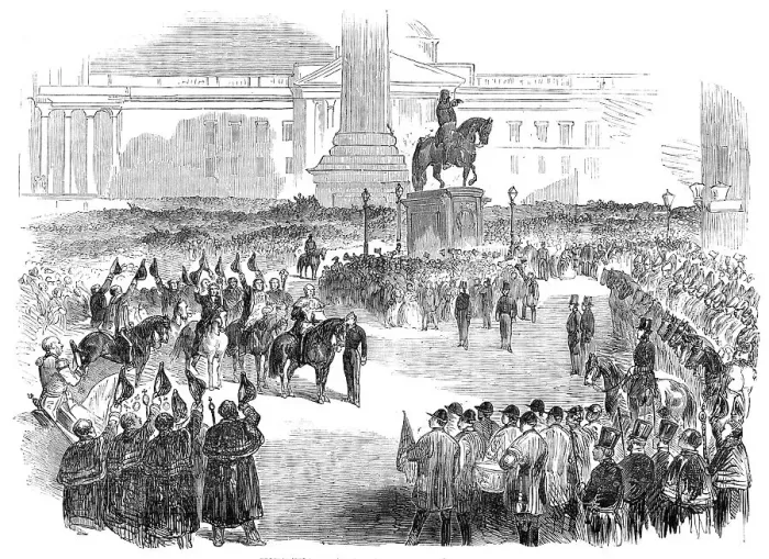 Framed Print : Proclamation of Peace at Trafalgar-Square, 1856. Creator: Unknown Framed Print : Proclamation of Peace at Trafalgar-Square, 1856. Creator: Unknown