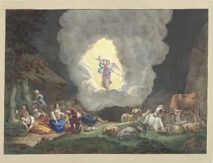 Framed Print : The proclamation to the shepherds, 1700-1800. Creator: Anon Framed Print : The proclamation to the shepherds, 1700-1800. Creator: Anon
