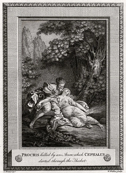 Procris Killed by an arrow which Cephalus darted through the thicket, 1775. Artist: W Walker