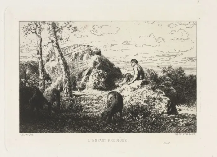 Framed Print : The Prodigal Child. Creator: Charles-Emile Jacque (French, 1813-1894) Framed Print : The Prodigal Child. Creator: Charles-Emile Jacque (French, 1813-1894)