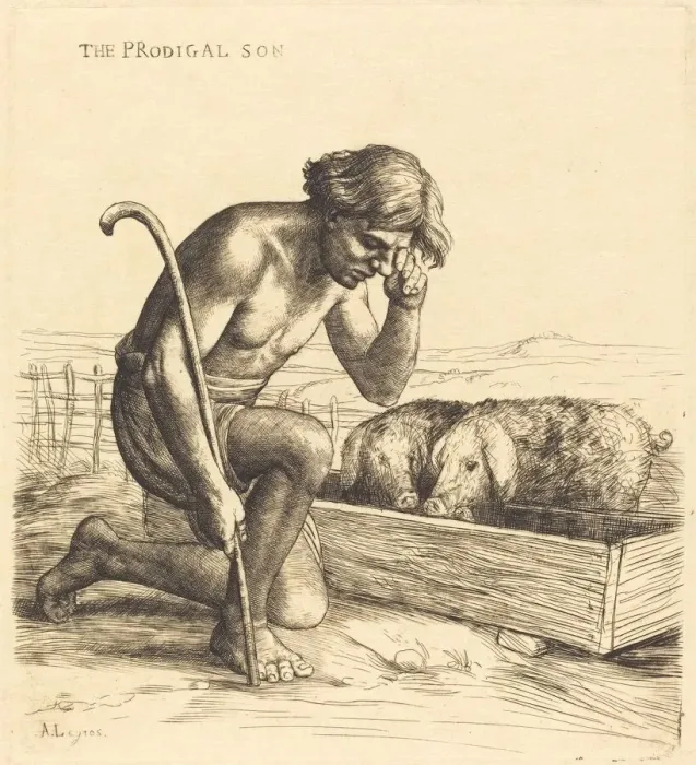 Framed Print : The Prodigal Son, 1st plate (L enfant prodigue). Creator: Alphonse Legros Framed Print : The Prodigal Son, 1st plate (L enfant prodigue). Creator: Alphonse Legros