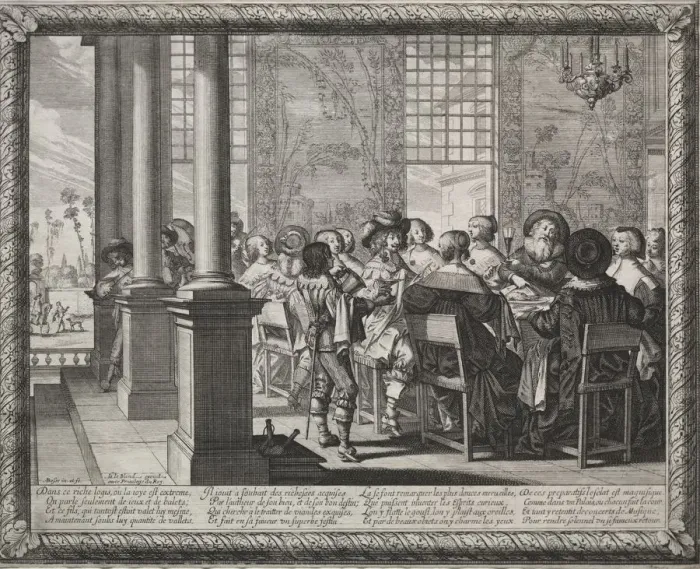 Framed Print : The Prodigal Son: The Feast in Honor of the Prodigals Return. Creator: Abraham Bosse (French Framed Print : The Prodigal Son: The Feast in Honor of the Prodigals Return. Creator: Abraham Bosse (French