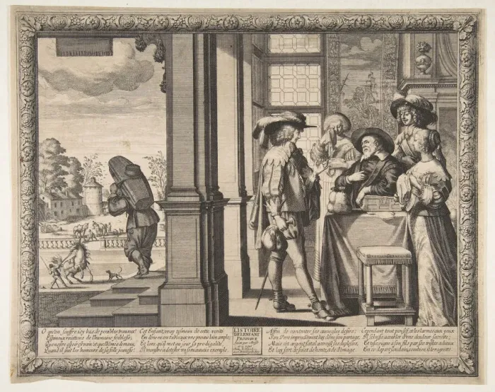 Framed Print : The Prodigal Son Leaves Home, ca. 1636. Creator: Abraham Bosse Framed Print : The Prodigal Son Leaves Home, ca. 1636. Creator: Abraham Bosse