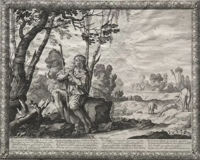 Framed Print : The Prodigal Son: The Prodigal Tending the Pigs. Creator: Abraham Bosse (French, 1602-1676) Framed Print : The Prodigal Son: The Prodigal Tending the Pigs. Creator: Abraham Bosse (French, 1602-1676)