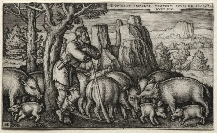 Framed Print : The Prodigal Son: Tending Swine. Creator: Hans Sebald Beham (German, 1500-1550)