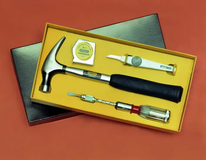 Framed Print : Product shot of a Stanley Tools boxed set from 1986. Artist: Michael Walters Framed Print : Product shot of a Stanley Tools boxed set from 1986. Artist: Michael Walters
