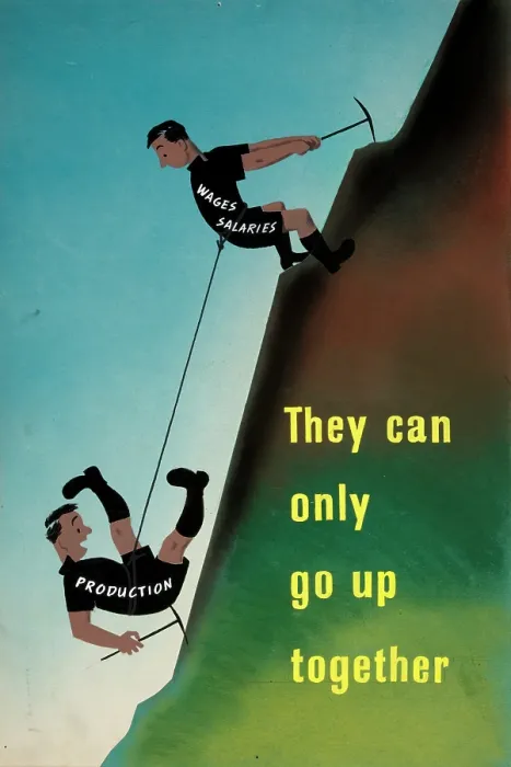 Framed Print : They can only go up together [Production, Wages and Salaries], WWII poster, between 1939 and 1946