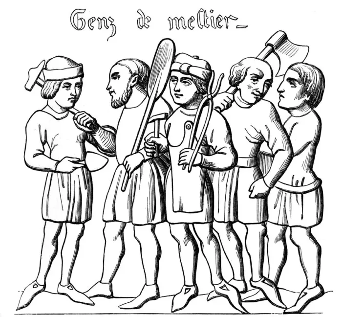 Framed Print : Professional tradesmen, 14th century (1849) Framed Print : Professional tradesmen, 14th century (1849)