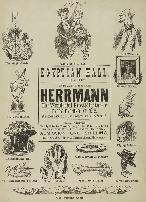 Framed Print : Professor Herrmann, The Wonderful Prestidigitateur, at the Egyptian Hall, 1872. Creator: Unknown Framed Print : Professor Herrmann, The Wonderful Prestidigitateur, at the Egyptian Hall, 1872. Creator: Unknown