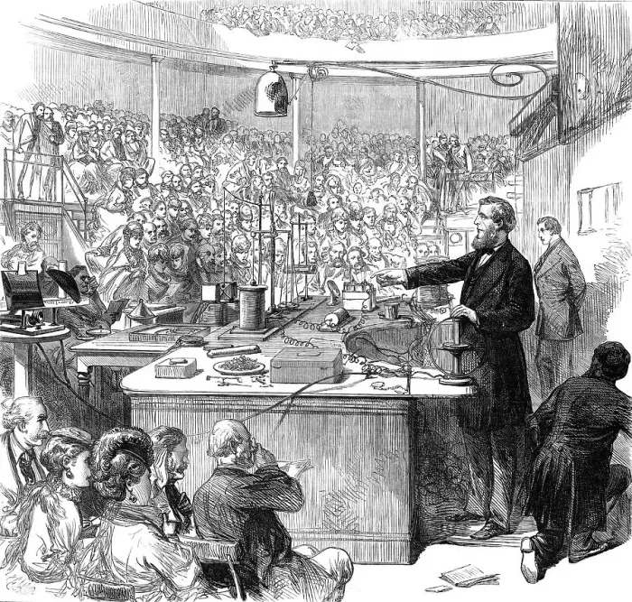 Framed Print : Professor Tyndall lecturing at the Royal Institution, 1870. Creator: Unknown Framed Print : Professor Tyndall lecturing at the Royal Institution, 1870. Creator: Unknown