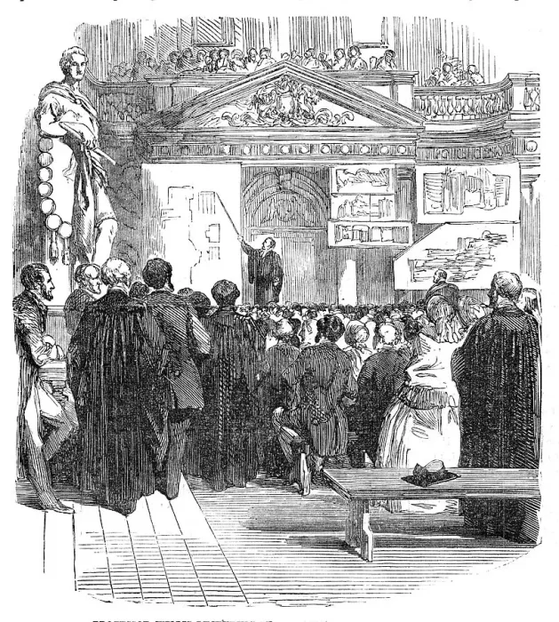 Framed Print : Professor Willis Lecturing in the Senate-House, Cambridge, 1854. Creator: Unknown Framed Print : Professor Willis Lecturing in the Senate-House, Cambridge, 1854. Creator: Unknown