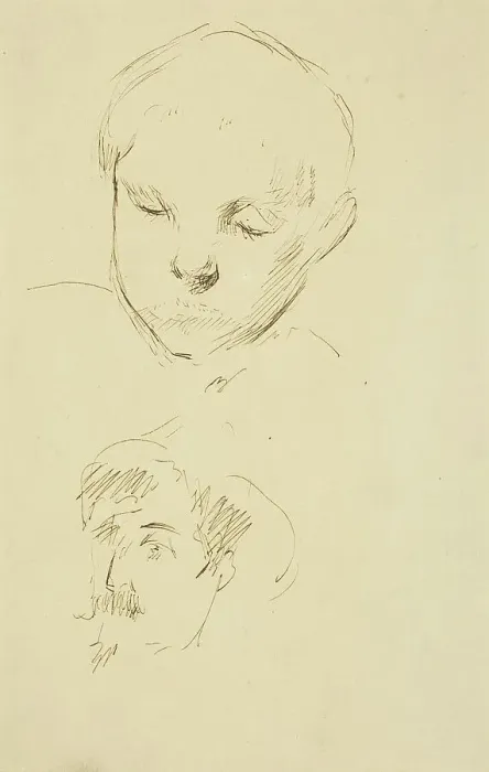 Framed Print : Profile of a Boy and Self-Portrait [recto], 1884-1888. Creator: Paul Gauguin