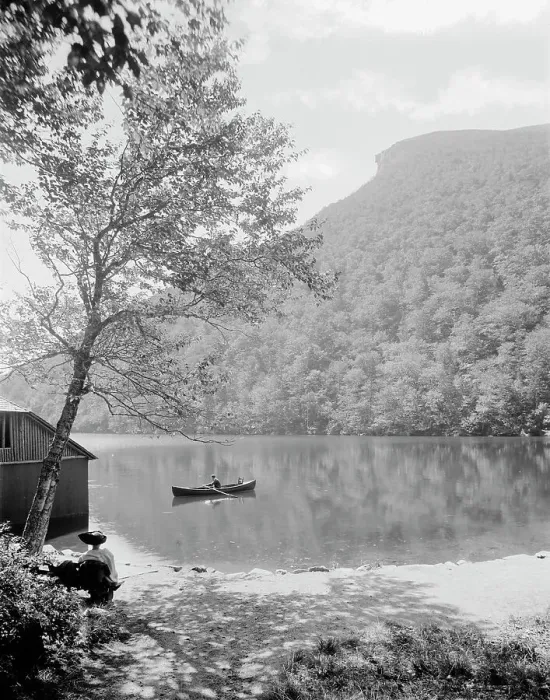 Framed Print : Profile Lake and Old Man of the Mountain, White Mts. N.H. between 1900 and 1920. Creator: Unknown Framed Print : Profile Lake and Old Man of the Mountain, White Mts. N.H. between 1900 and 1920. Creator: Unknown