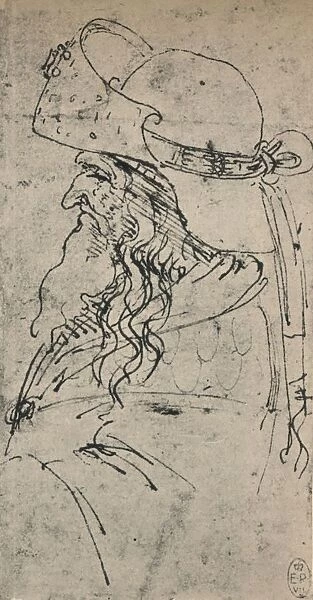 Profile to the Left of an Old Man in a Large Hat, c1480 (1945). Artist: Leonardo da Vinci