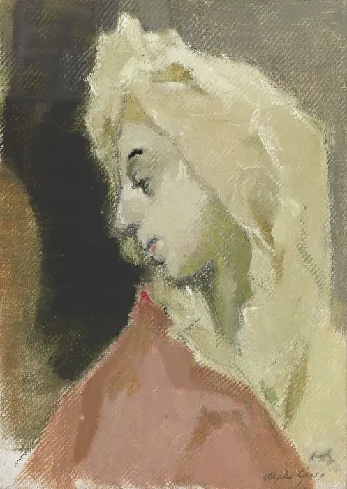 Framed Print : Profile of Madonna, after El Greco (Profile of Mary Magdalen), 1943. Creator: Helene Schjerfbeck Framed Print : Profile of Madonna, after El Greco (Profile of Mary Magdalen), 1943. Creator: Helene Schjerfbeck