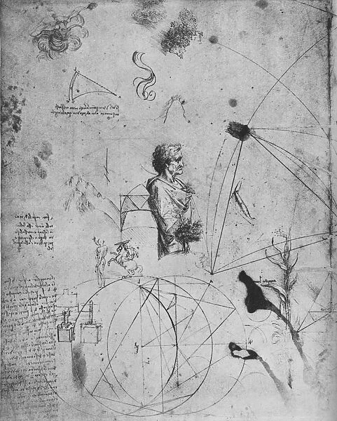Profile of an Old Man, Plants, Geometrical Figures, Etc. c1480 (1945). Artist: Leonardo da Vinci