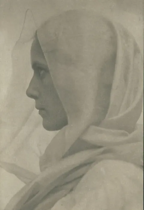 Framed Print : Profile portrait of woman draped with a veil, c1900. Creator: Amelia Van Buren Framed Print : Profile portrait of woman draped with a veil, c1900. Creator: Amelia Van Buren