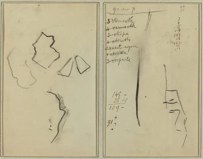 Framed Print : A Profile and Four Shapes; Sketch of a Man's Head [recto], 1884-1888. Creator: Paul Gauguin
