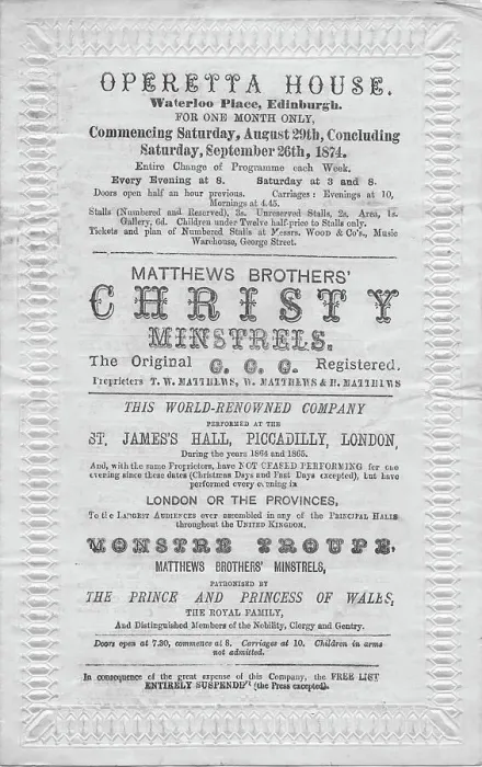 Framed Print : A programme of events to be stage at the Operetta House, Waterloo Place, Edinburgh, 1874 Framed Print : A programme of events to be stage at the Operetta House, Waterloo Place, Edinburgh, 1874