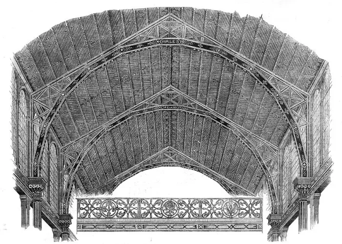 Framed Print : Progress of the International Exhibition Building: ornamentation of roof and railing of... 1862. Creator: Unknown Framed Print : Progress of the International Exhibition Building: ornamentation of roof and railing of... 1862. Creator: Unknown