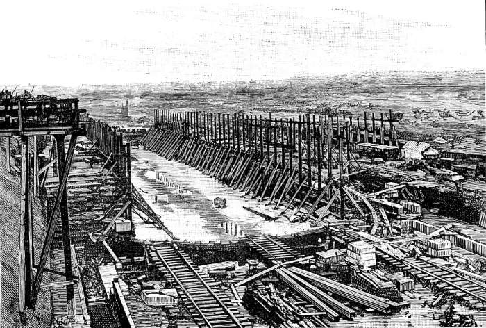 Framed Print : Progress of the Manchester Ship Canal works: Mode-Wheel locks, 1890. Creator: Unknown Framed Print : Progress of the Manchester Ship Canal works: Mode-Wheel locks, 1890. Creator: Unknown