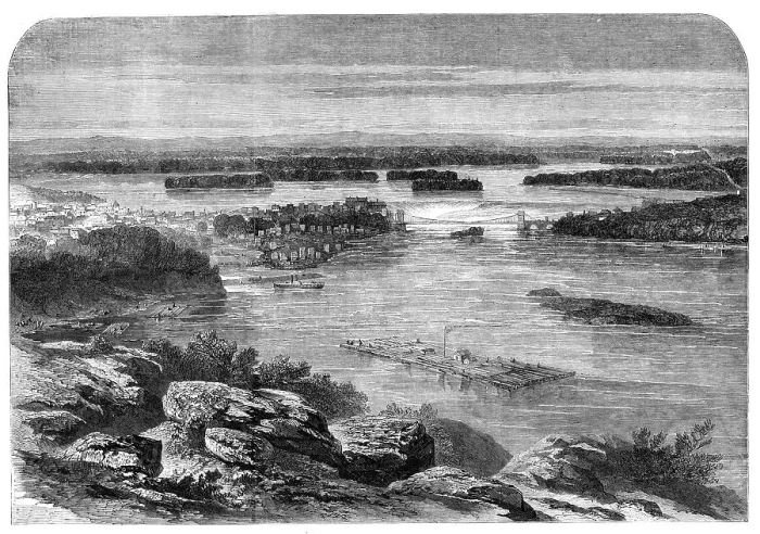 Framed Print : Progress of the Prince of Wales in Canada - view of part of the city and river of Ottawa... 1860. Creator: Unknown Framed Print : Progress of the Prince of Wales in Canada - view of part of the city and river of Ottawa... 1860. Creator: Unknown