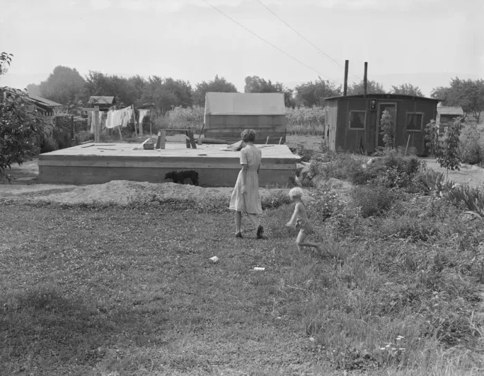 Framed Print : Progressive housing on half acre in Yakima shacktown, Yakima, Washington, 1939. Creator: Dorothea Lange Framed Print : Progressive housing on half acre in Yakima shacktown, Yakima, Washington, 1939. Creator: Dorothea Lange