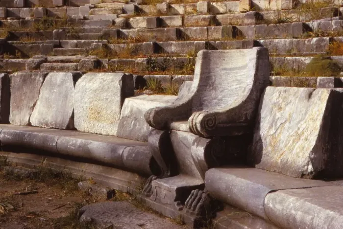 Framed Print : Prohedriai in the Greek Theatre of Priene, Turkey, 20th century Framed Print : Prohedriai in the Greek Theatre of Priene, Turkey, 20th century